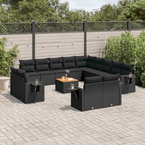 Salon de jardin modulable en résine tressée avec coussins ensemble d'extérieur noir 14 pièces - PANGIVO (1/5)