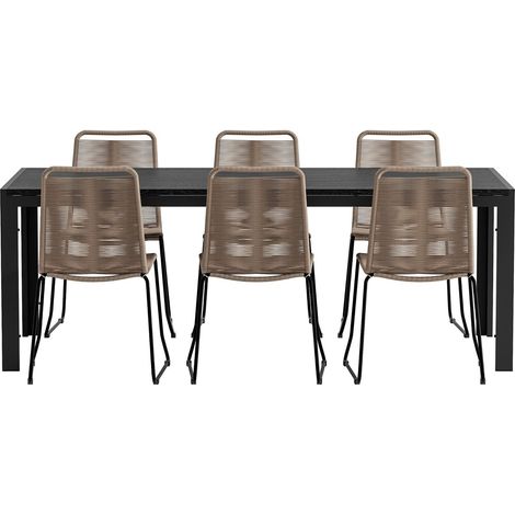 Mirko Gartenset Tisch 90x200 cm schwarz 6 Stühle braun. (1/4)