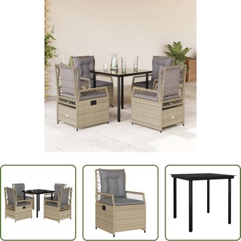 Gartenstuhl - 5-tlg. Garten-Essgruppe mit Kissen Beige Poly Rattan (1/5)