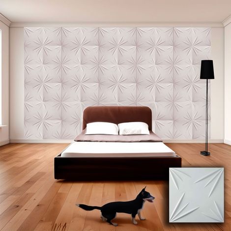 €1,99 Pannello in fibra naturale a parete 3D, rivestimento di lusso 3D 50X50cm BIANCO verniciabile STELLE