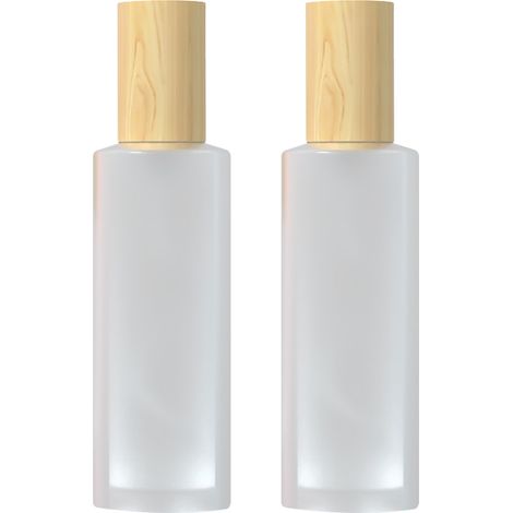 Bouteille Pompe En Verre Dépoli - Couvercle Bois - Récupérable - Pour Produits Cosmétiques Liquides - 2 Pièces (1/5)
