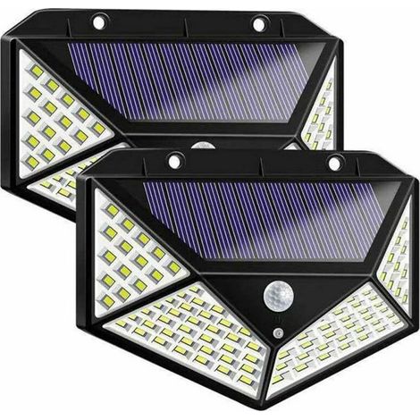 2 Pièces 100LED Lampe Solaire , Lumière Solaire Humaine Panneau Solaire équipé Super Lumineux Charge Solaire économie D'énergie 3 Modes éclairage étanche Capteur Humain pour Jardin Parking (1/3)