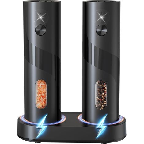 Set di due macina sale e pepe elettrici, macina spezie ricaricabile con doppia base di ricarica, macinatura regolabile, luce LED, capacità 110 ml. (1/5)