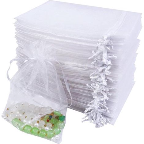 Allecta Organzabeutel, 100 Stück, weiß, 10 x 15 cm, für Hochzeiten, Weihnachten, Geburtstage (1/5)