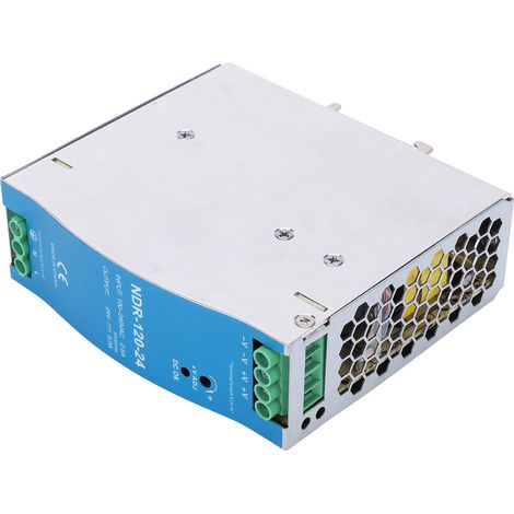 Alimentation industrielle DIN rail 120W 24V 5A, convertisseur 100-240VAC vers 24VDC, bloc d'alimentation rail pour automate PLC, modèle NDR-120-24, guide de montage intégré. (1/5)