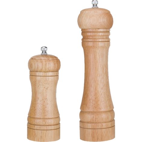 Moulin à Sel et Poivre - Bois de Chêne Naturel - Mécanisme en Céramique - Réglage Fin du Grain - Lot de 2 (1/5)