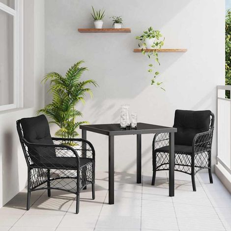 3-teiliges Garten-Ess-Set mit Kissen Schwarz Poly-Rattan vidaXL699326 (1/5)