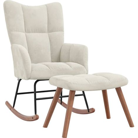 Maison Exclusive - Schaukelstuhl mit Hocker Cremeweiß Samt (1/5)