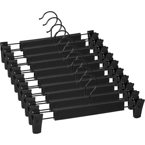 Cintre Pour Pantalon - 2 Pinces Antidérapantes Réglables 21-28 cm - Pour Jupes Pantalons Chaussettes - Lot de 10 - Noir (1/5)