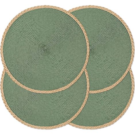 Set di 4 tovagliette rotonde intrecciate (38 cm) – Lavabili, resistenti al calore, antiscivolo – Per uso interno ed esterno – Per il Ringraziamento, Natale, Pasqua (bordo verde, set da 4) (1/5)