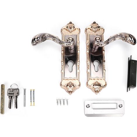 Barre de Porte Vintage Européenne Anti‑vol avec Cylindre de Sécurité à 3 Clés - Kit Serrure Intérieure Renaissance en Manganèse pour Chambre/Porte d'Entrée (1/4)