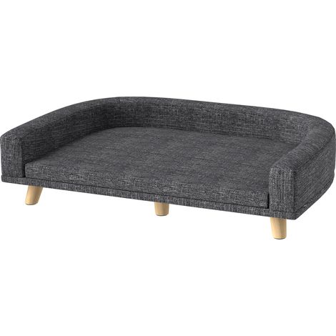 Canapé Chien Grand Lit surélevé pour Chien Coussin Lavable Cadre en Bois Tissu Polyester 98 x 67 x 25 cm Gris Foncé (1/5)