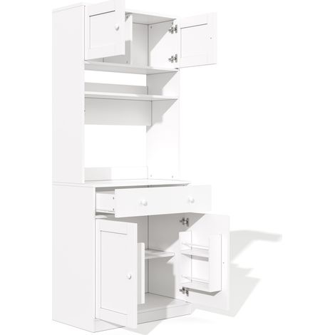 Armadio da cucina alto 180 cm con LED RGB, prese USB, grande cassetto e ripiani bianchi HOMVRA (1/5)