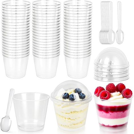 Dessert Cups Lids Spoons Plastic Dessert Cups Mousse, Pudding, Tiramisu Ice Cream (1/5)