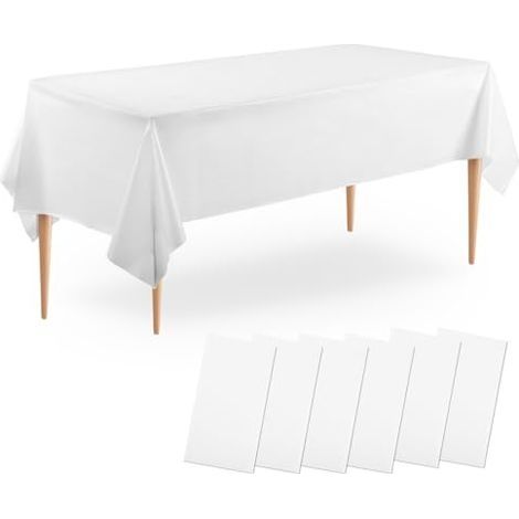 Lot de 6 Nappe Blanche Jetable en PEVA, Nappe Plastique pour Table Rectangulaire de 8 Pieds, Nappe 137 x 274 cm pour Décorations Mariage, de fête, d'anniversaire, de Banquet, Anniversa (1/5)