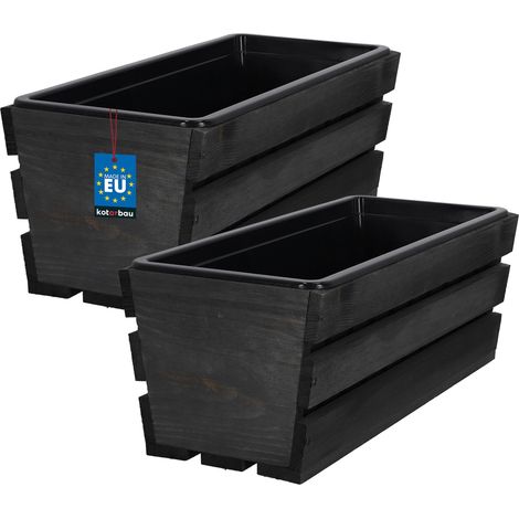 KOTARBAU® Lot de 2 Jardiniere Extérieur - Bac à Fleurs - avec Insert Plastique - Jardiniere Rectangulaire - 40x18x15 cm - pour Terrasse - Jardin - Décoration Extérieure - Anthracite (1/4)