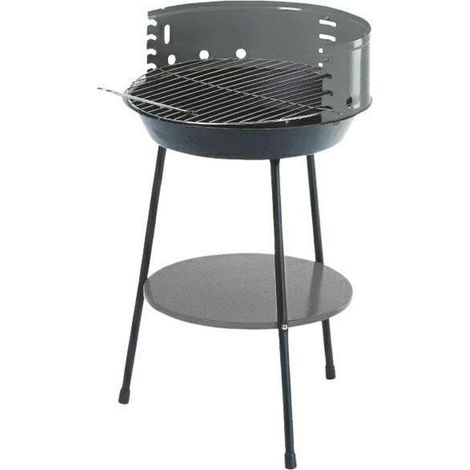 Master Grill MG915 Barbacoa Parrilla Redonda de Carbón con Estante Inferior Diámetro 35 cm Alto 54 cm Acero Cromado