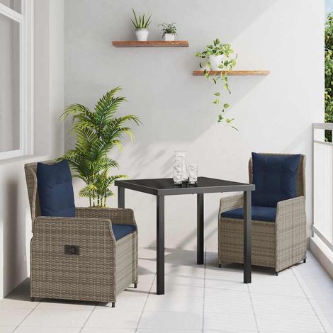 vidaXL Garten Essgruppe mit Kissen 3 pcs Grau Poly Rattan (1/5)