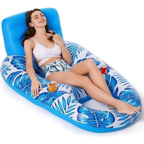Matelas gonflable de piscine avec dossier ergonomique – 2 porte-gobelets – Vinyle durable – Confort optimal pour adultes (1/5)