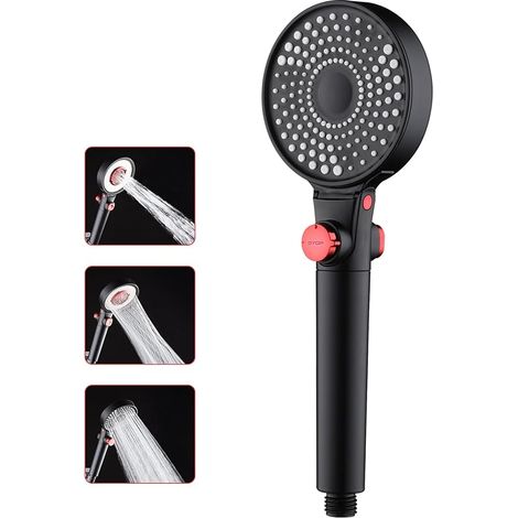 Cabezal de ducha de alta presión con 3 modos de chorro, cabezal de ducha ahorrador de agua, cabezal de ducha antical con filtro, cabezal de ducha con masaje, negro (1/5)