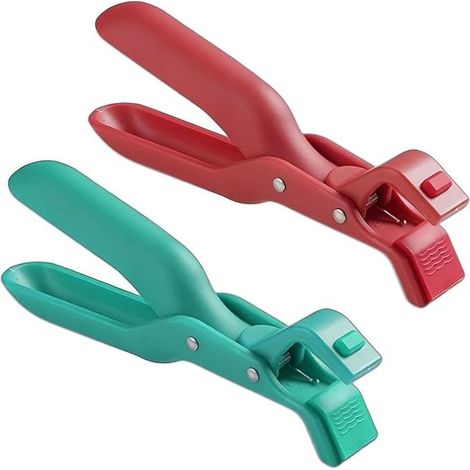 Pince multifonctionnelle anti-brûlure pour bols de cuisine, pince pour plats chauds, pince antidérapante en silicone améliorée (rouge + vert)