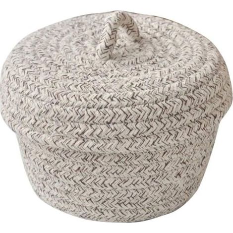 Kleiner Aufbewahrungskorb mit Deckel aus Naturbaumwollseil, Aufbewahrungsbox fürs Kinderzimmer, Spielzeugkorb für Babys