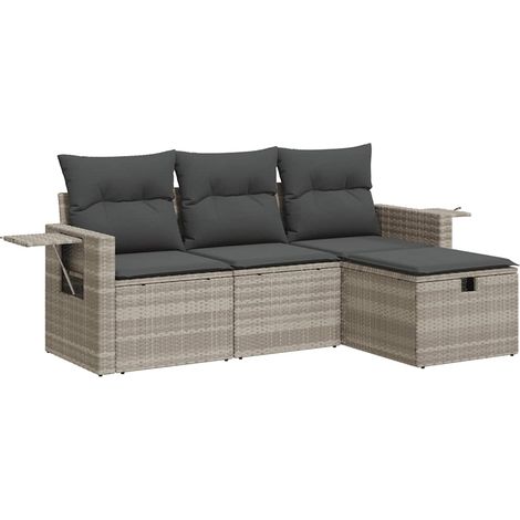 Maison Exclusive - Set Divano da Giardino 4pz con Cuscini Grigio Chiaro Polyrattan