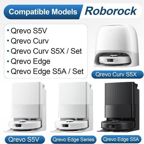 Qrevo S5V Accessoires pour Roborock Qrevo Curv/Qrevo Edge S5A / Qrevo Curv S5X/ Qrevo Edge S5V Pièces de Rechange 6 Sacs, 2 Brosse Principale, 4 Filtres, 6 Chiffons, 4 Brosses Latérales (1/3)