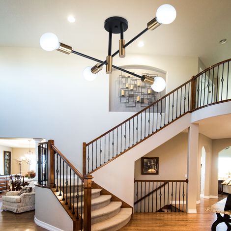 Industrial Vintage Ceiling Light Metal 4 Lights E27 Ceiling Lamp Creative Interior Lighting for Dining Room Bedroom Living Room Black and Copper (1/4)