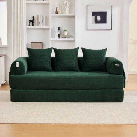 Canapé modulable 200x94 cm velours côtelé vert émeraude pour petit espace - CHICFURN (1/5)