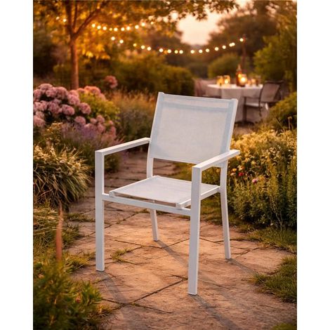 Sedia esterno da giardino con braccioli in alluminio bianco Karen