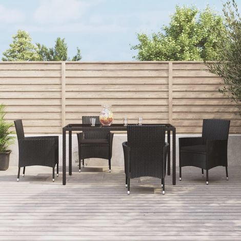 Mobilier à dîner de jardin et coussins 5pcs Ensemble table et chaise de jardin Noir Résine tressée 43014 (1/5)