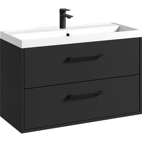 Badplaats Mobile Bagno Florence 01 80 x 40 cm - Nero Opaco - Mobile Sospeso con Soft Close
