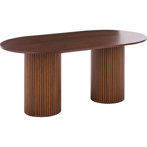 Mesa de comedor rústica tablero ovalado patas de madera de caucho 180 x 100 cm madera de fresno oscuro Sheridan