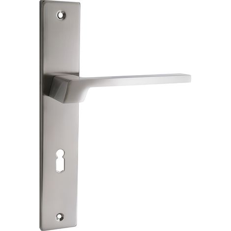 domino Türgriff 72 Drückergarnitur BB-Buntbart Set Langschildgarnitur Türklinke für Zimmertür, Bürotür, Kellertür & Innentür L-Form Türbeschläge aus Aluminium Nickel CANTORO M9 (1/5)