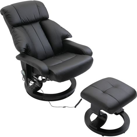 Fauteuil de massage avec repose-pieds, 10 points de vibration, dossier réglable à 145°, noir (1/5)