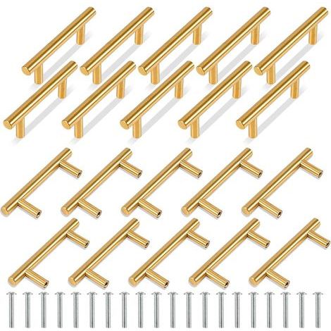 Set of 20 stainless steel kitchen cabinet handles, kitchen furniture handles, 64 mm center-to-center distance, gold color (1/5)