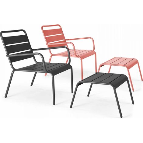 Lot 2 fauteuils relax avec repose-pieds métal gris et argile - Palavas (1/5)