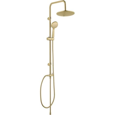 Wenko – Colonne de douche dorée 3 fonctions – Douche pluie 22 cm – Pommeau de douche 10 cm – Acier inoxydable – Installation rapide