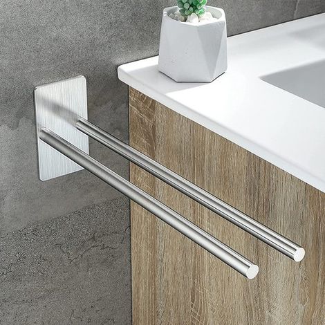 Porte-serviettes mural à 2 bras, montage encastré, finition chrome ou inox, pour salle de bain (1/5)