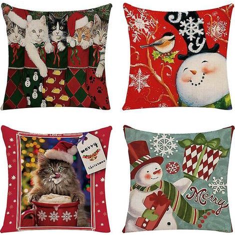 Lot De 4 Taies D'oreiller De Nol Rouges 18 X 18 Pouces Housses De Coussin Dcoratives De Vacances Style Campagnard Taie D'oreiller Pour Canap La Maiso (1/5)