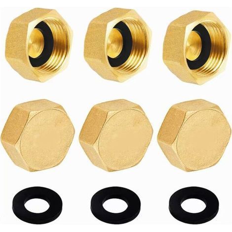 Bouchon en laiton femelle, 6 pièces Obturateur Capuchon de Tuyau 3/4, laiton Hexagonal, Capuchon de Tuyau Embout Raccord Fileté (1/5)