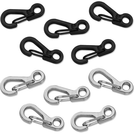 10er-Pack Mini-Karabiner – Zinkstahl – Sicherer Clipverschluss – Wandern, Camping, Reisen – Schwarz und Silber, 2,5 x 1 cm (1/5)