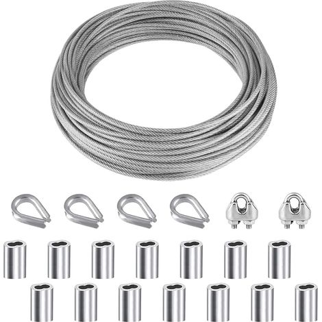 Hanging Kit with 10M Stainless Steel Rope, 2mm Nylon Coated Metal Cable, M2 Clips, Aluminum Lugs and Crimp Sleeves (1/5)