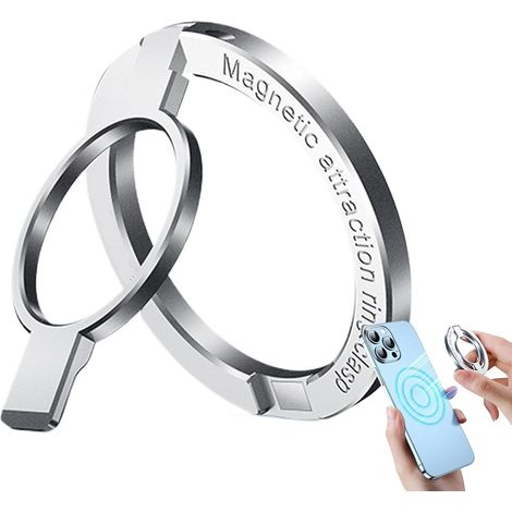 Supporto ad anello per cellulare – Supporto magnetico da tavolo ultra sottile e pieghevole, cavalletto girevole a 360 gradi in zinco Impugnatura argento metallizzato per registrazioni video, ecc. (1/5)