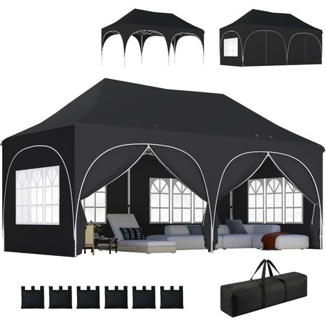 Outsunny 3 x 6m Pop Up Gazebo with Sides, Peak Top Garden Party Tent Marquee