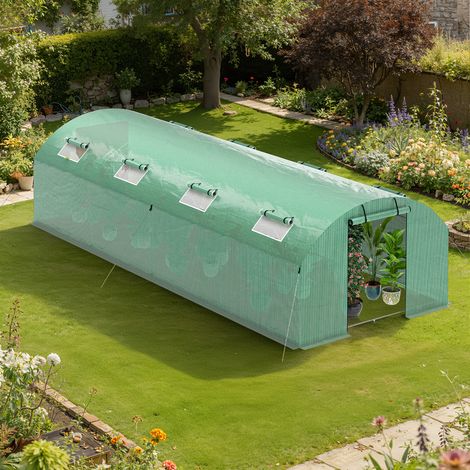 TolleTour Serre tunnel de jardin 24M² verte gamme maraîchère 3x8M,8 fenêtres