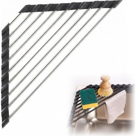 JSSEVN-Égouttoir pliable pour le rangement et l'organisation de l'évier, organisateur en acier inoxydable, porte-torchons (1/5)