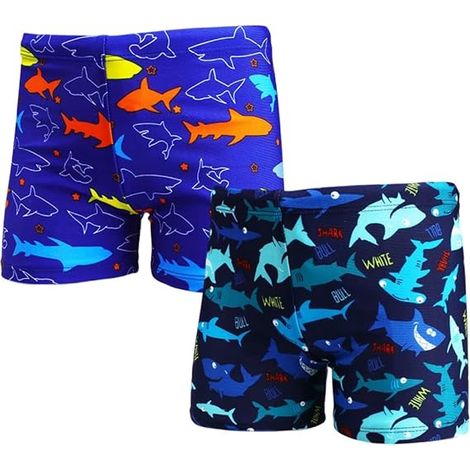 Short de bain garçon, lot de 2, motif requin et dinosaure, idéal pour la plage et les vacances, pour les enfants de 1 à 9 ans. (1/5)