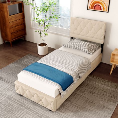 Estructura de cama tapizada 90×200 cm, estable y robusta (1/5)